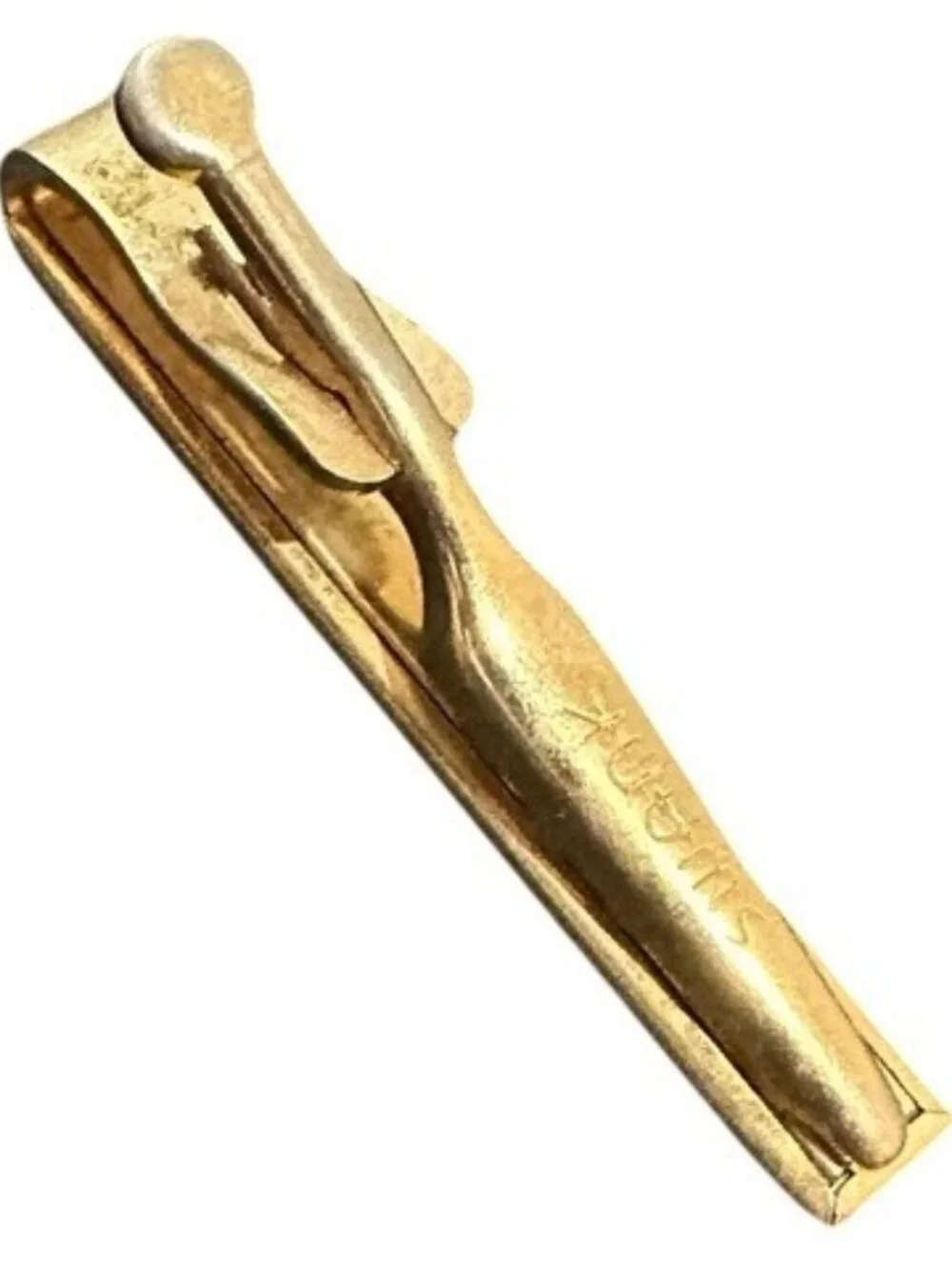 Vintage SWANK Tie Bar Clip Gold Tone Red Center 40s 50s Mens Accessories